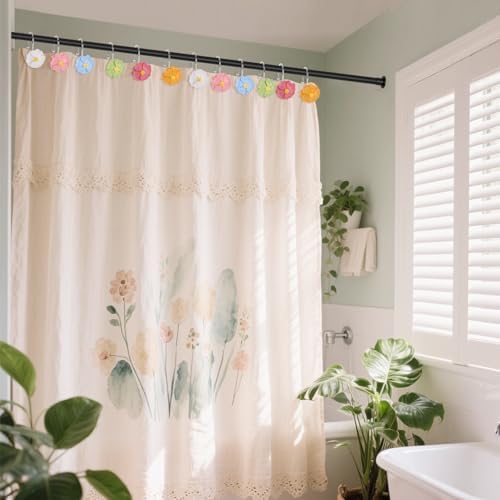 Flower Shower Curtain Hooks, 12 Pack Rustproof Stainless Steel Decorative - Image 2