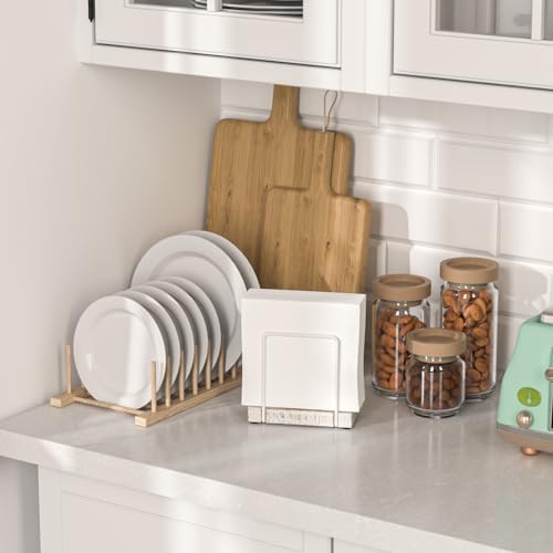 Wican Napkin Holder for Table, Wood Iron Standing Napkin Dispenser - Image 3