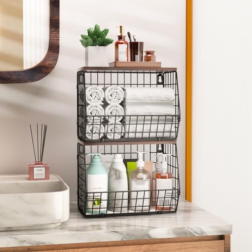Wawocs Fruit Basket for Kitchen Counter 2 Tier Fruit Bowl, Stackable Wall - Image 5