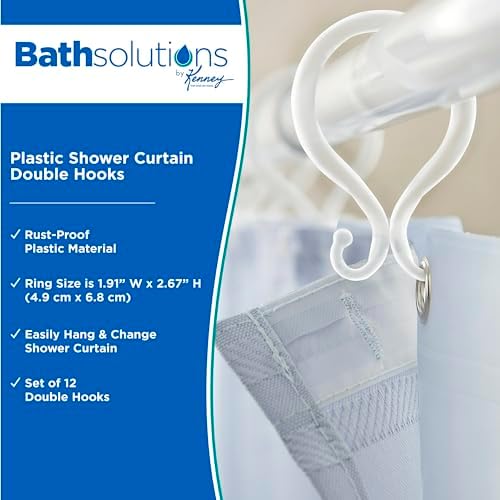 Kenney - Shower Curtain Rings, Rust-Proof Plastic Double Hooks - Image 2