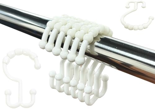 Resze 12 PCS White Double Shower Curtain Hooks, Plastic Shower Curtain Ring by Resze
