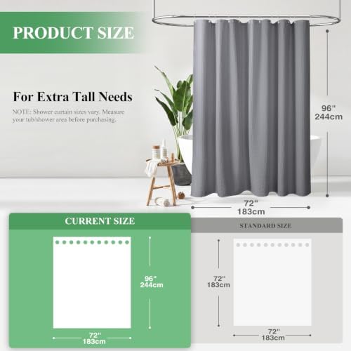 Dynamene Extra Long Waffle Shower Curtain 256 GSM Fabric 72x96 Grey/Gray - Image 2