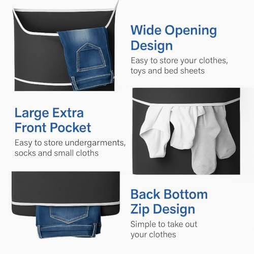 2-in-1 XL Hanging Laundry Hamper Bag 36x22in + Pop Up Mesh Laundry Basket - Image 3