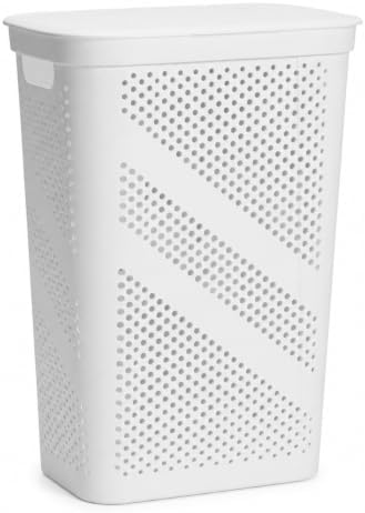 White Laundry Hamper with Hinged Lid, Rectangular 23.9 Inch by Unknown