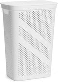 White Laundry Hamper with Hinged Lid, Rectangular 23.9 Inch by Unknown