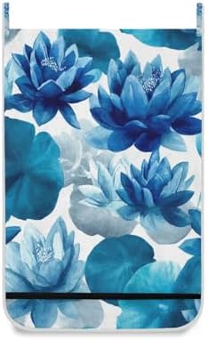 Ink Blue Lotus Flower Hanging Laundry Hamper Door Hampers Bag Basket - Image 2