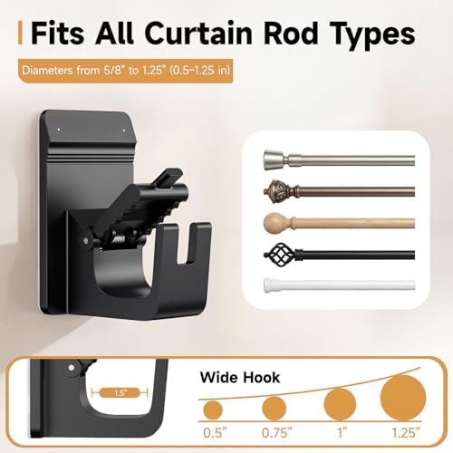 Universal Heavy Duty Curtain Rod Brackets, No Drill Curtain Rod Brackets - Image 3