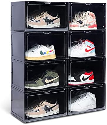 XL clear shoe storage boxes stackable, 8 Pack Large Shoe Boxes Clear Plastic by OMOPINSHOEBOX