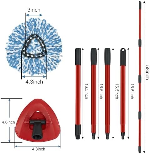 2 Pack Spin Mop Replacement Head, 1 Base, 4-Section Sturdy Iron Mop Handles - Image 2