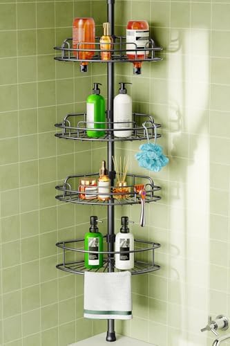 HAMITOR Corner Shower Shelves, 4-Tier AdjustableTension Caddy by HAMITOR