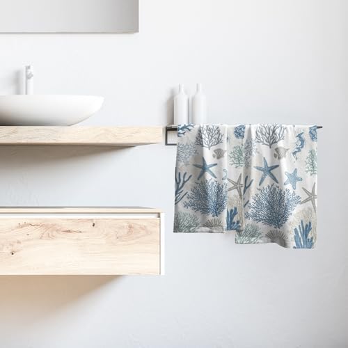Nautical Blue Bathroom Hand Towels 2 Pack 14"x28" Sea Coral Starfish Kitchen - Image 6