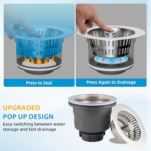 Hibbent 3 In 1 Kitchen Sink Drain Strainer and Stopper Combo Assembly Kit - Image 4