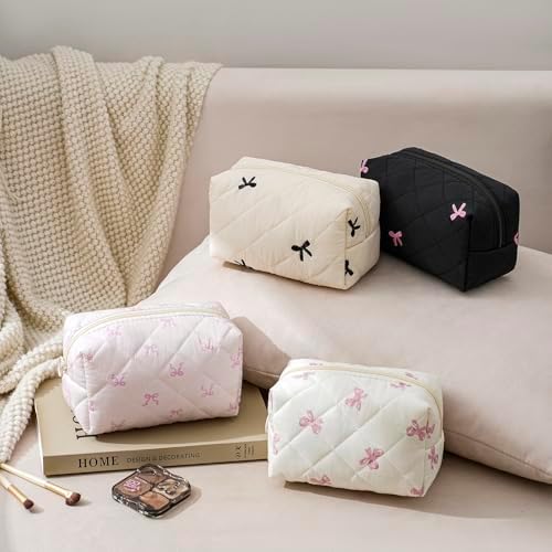 RSRSLEII 2 Pcs Quilted Cotton Makeup Bag Set, 19 Pink Bow Set - Image 7