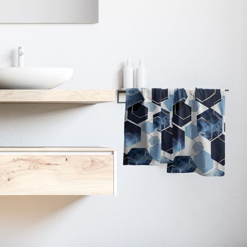 Blue Gold Hexagon Bathroom Hand Towels 2 Pack 14.4"x28.3" Navy Blue Modern - Image 6