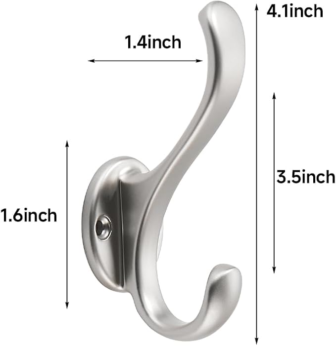 Satin Nickel Coat Hooks 2 Pack Hardware Towel Hooks - Image 2