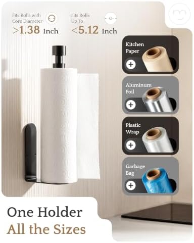 Paper Towel Holder Under Cabinet Adhesive or Drilling Matte Black - Image 4