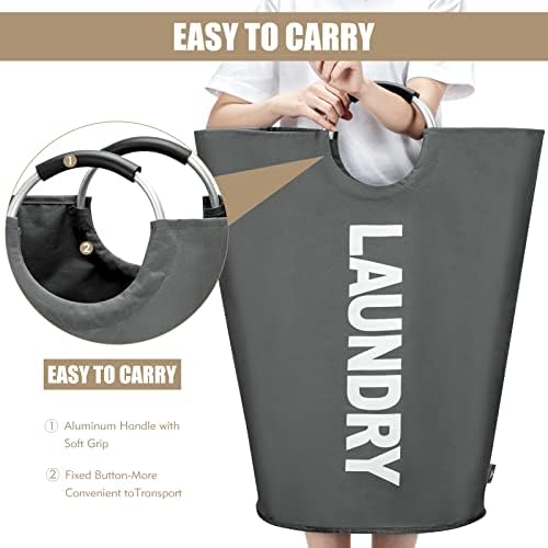 DOKEHOM 90L Large Laundry Basket Bag, Collapsible Tall Hamper, Dark Grey - Image 4