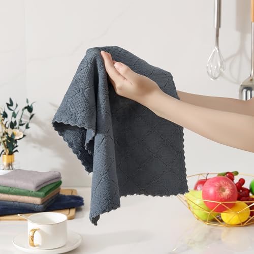 Homaxy Super Soft 12 Pack Kitchen Towels and Dishcloths Set, Dark Grey - Image 3