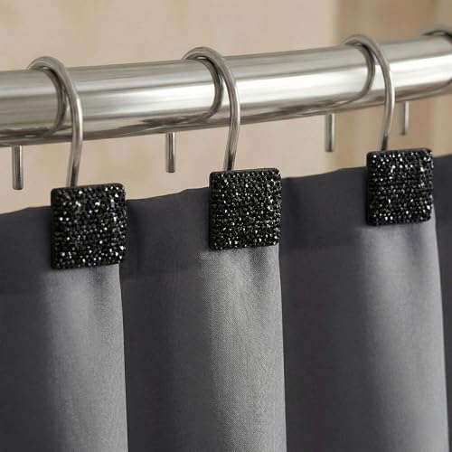 Black Bling Shower Curtain Hooks: Christmas Bathroom Curtain Rings by PopKozzi
