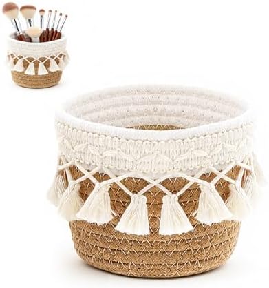 Macrame Makeup Brush Holder Organizer Mini Storage Basket Boho Decor Basket by Unknown
