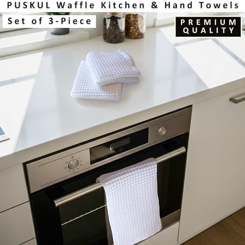 PÜSKÜL Natural 100% Turkish Cotton Waffle Hand and Kitchen Towels Set of 3 - Image 4