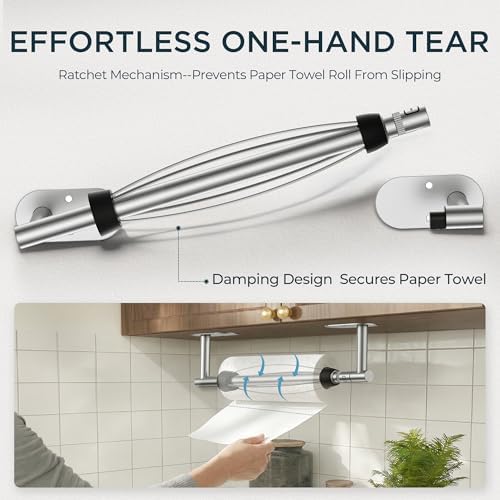 FORIOUS Paper Towel Holder Under Cabinet, One Hand Tear - Image 2