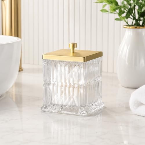 Vince Camuto Home Glass Cotton Jar Holder – Matte Gold Lid, Elegant Bathroom by Unknown