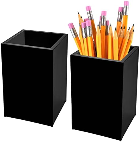 2 Pack Black Acrylic Pencil Pen Holder Cup, Desk Accessories Holder, Makeup by Cerpourt
