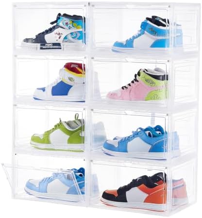 Shoe Boxes Set of 8, Stackable Large Shoe Organizer by beehomay