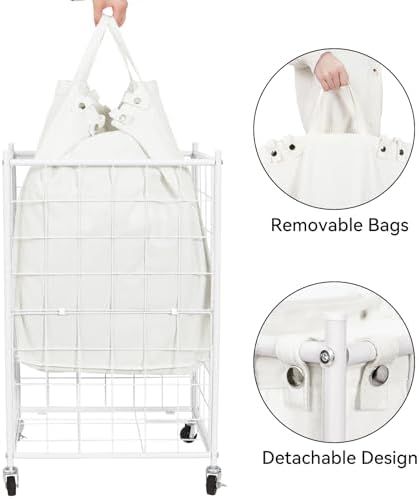 WOWLIVE Rolling Laundry Basket, Metal Wire Frame Laundry Hamper - Image 6