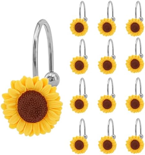 Sunflower Shower Curtain Hooks, Rust-Resistant Yellow Flower Hooks by JTDTH