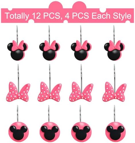12-Piece Pink Mouse Shower Curtain Hooks - Image 3
