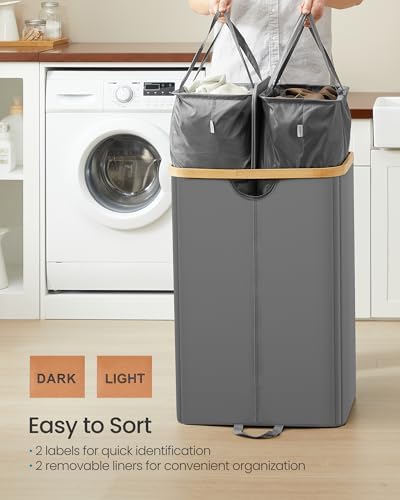SONGMICS Laundry Hamper with 2 Lids, 150L Laundry Basket，2 Compartments - Image 4