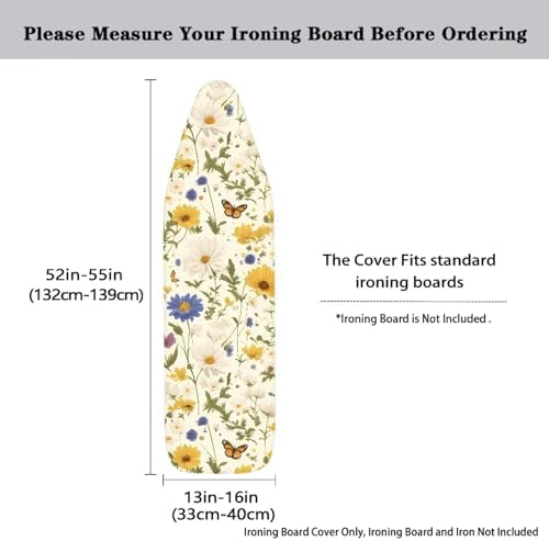 Wildflower Ironing Board Cover, Non-Slip Stretchy Vintage Daisy Butterfly - Image 3