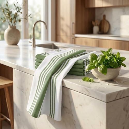 Urban Villa Kitchen Towels Cotton Dish Towels 20”x30” Green Wht - Image 6