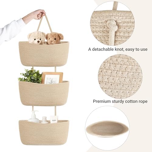 Dahey Over The Door Hanging Basket Storage 3-Tier Woven Wall Basket - Image 5