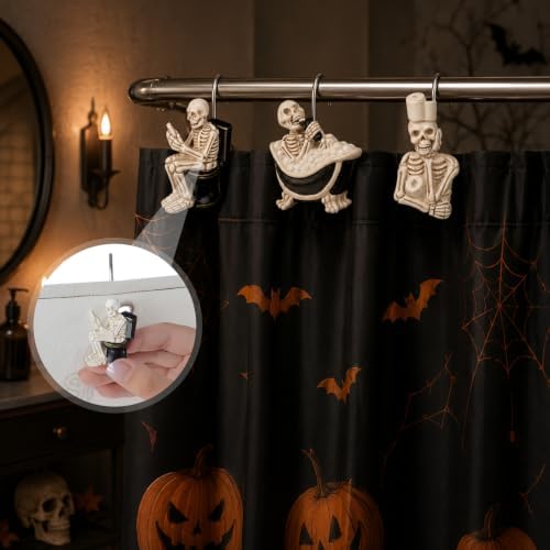 FRIENDISU 12Pcs Halloween Skeleton Shower Curtain Hooks - Image 4