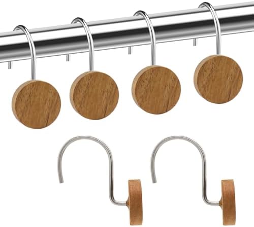 Shower Curtain Hooks, Wood Decorative Shower Curtain Rings, Modern Round Log by JTDTH