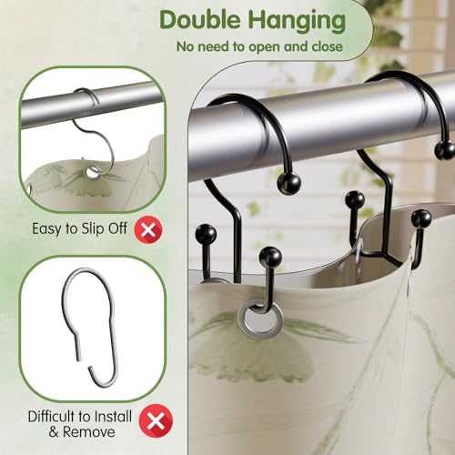 OEH 24 Pcs Shower Curtain Hooks, Metal Shower Curtain Rings, Double Shower Rings - Image 6