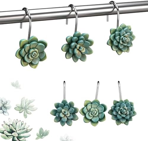 Amyhill 12 Pcs Succulents Plants Decorative Cute Shower Curtain Hooks Mini by Amyhill