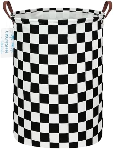 Round Laundry Basket Collapsible Boys Nursery Car Hamper Racing Flag by LANGYASHAN
