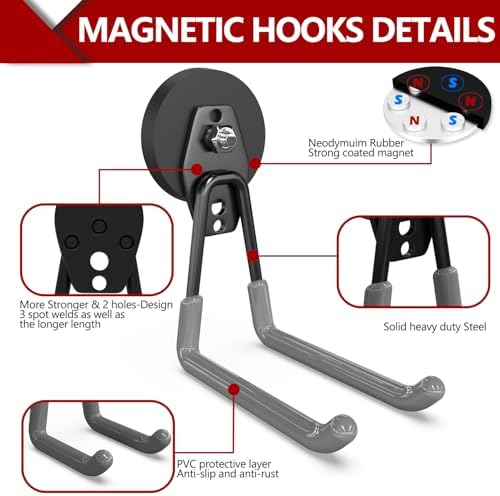 3-H Heavy Duty Magnetic Hooks, Large Magnet Hooks, 2 Pack Gray - Image 4