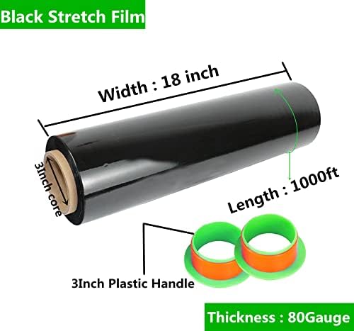 4 Pack Black Stretch Wrap 18" x 1000 Feet 80 Gauge Industrial Strength - Image 2