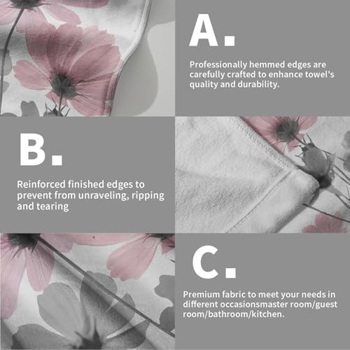 Pink Gray Flower Hand Towels for Kitchen Bathroom 2 Pack Bath Towels - Image 5