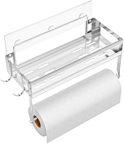 ESOW Paper Towel Holder with Shelf, Adhesive Wall Mount, Brushed Nickel by ESOW