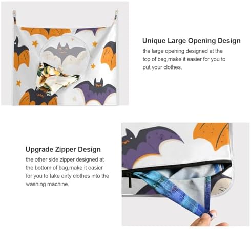 White Halloween Bats and Stars Hanging Laundry Hamper Door Hampers Bag Basket - Image 4