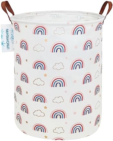 Round Laundry Basket Collapsible Storage Hamper Cloud Rainbow by LANGYASHAN