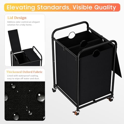 120L Laundry Sorter 2 Section, Rolling Laundry Basket - Image 3