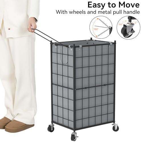 WOWLIVE Rolling Laundry Basket, Metal Wire Frame Laundry Hamper - Image 5