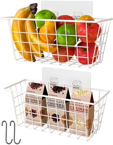 MaraFansie Wall Wire Baskets Bin No Drilling Adhesive Hanging Baskets Wall by MakeStorageMoreFun